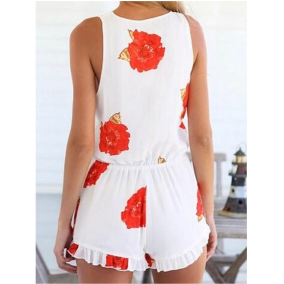 Floral Print V-Neck High Waist Playsuit Romper - Picture 2 of 8